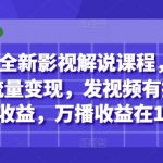 2025影视解说暴利变现班：单条视频日赚1000+ 手把手教你万播单价10-20元秘籍