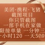 日入500+！飞猪美团官方合作截图兼职新风口，一部手机零门槛躺赚，手把手教学稳赚攻略！
