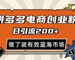 多多电商引流暴利项目：日吸500+创业粉独家教程！矩阵放大日入过万，新手当天见效实操方案大揭秘