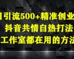 抖音创业粉引流暴利秘籍：3天狂揽1000+精准客户！工作室内部自热打法全解析（附日赚500+实操方案）