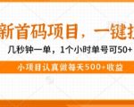 2025年最暴利首码项目！新手1小时狂赚50+ 日入500+实操秘籍大公开