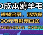 终极揭秘：0成本狂赚！视频会员+话费券+30元电影票无限白嫖，日入500+的暴利羊毛攻略