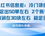 小红书冷门暴利项目！2账号日赚1.5K+ 单笔利润30元 信息差赚钱秘籍