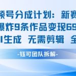 视频号AI自动变现神器！9条作品狂赚6900元，0剪辑全原创日入过千秘籍