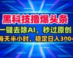 2025爆款神技：一键秒删AI痕迹，轻松过原创检测！每天30分钟，稳定日入300+【必看揭秘】