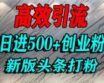 日引500+精准创业粉！2025今日头条最新引流秘籍，单篇爆文躺赚流量