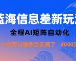 蓝海信息差AI矩阵玩法日入1000+保姆级教程！限时刚流出小白当天实操见效[[7][9][15]]