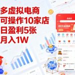 拼多多虚拟电商暴利项目：新手单人矩阵操作10店，单店日赚500+，亲测月入3-5万【教程揭秘】