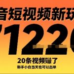 抖音短视频暴利新玩法！新手当天见效秘籍，20条视频狂赚1W+
