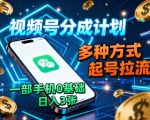 视频号分成计划暴富秘籍：一部手机0基础轻松日入300+，起号拉流终极指南！