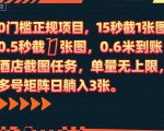 酒店截图暴利项目！15秒一单躺赚0.6元，单量无限多号日入300+【正规揭秘】