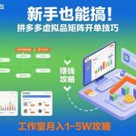 拼多多虚拟品矩阵开单神技：新手秒赚！月入10W+的终极爆赚攻略【揭秘】