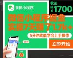 微信小程序赚钱爆款：3天狂赚2K+，零基础5分钟速成【独家揭秘】