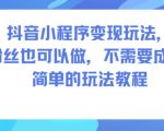 抖音小程序零成本暴利变现：0粉丝秒赚日入千元超简单教程！