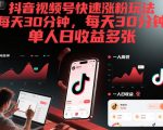 抖音视频号暴涨粉丝秘籍：30分钟日赚千元，单人轻松上手！