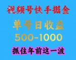 视频号快手掘金暴利揭秘：单号日赚1000+，工作室放大轻松月入过万，年前最后机会！