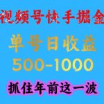 视频号快手掘金暴利揭秘：单号日赚1000+，工作室放大轻松月入过万，年前最后机会！