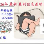 2026年暴利信息差项目：3天见效赚米，10天稳定日入300！零门槛每天2小时速成