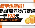 新手也能做！私域离异冷门赛道，一单198，精准人群日入1K+