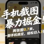 手机截图暴力掘金！两张图0.7米，一部手机搞定，轻松日入3张【揭秘】