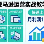 亚马逊运营实战教学，亚马逊平台+LISTING优化+VINE秒杀+FBA发货等，快速上手，实现店铺月利润1W