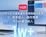 2026年小红书搜索虚拟电商陪跑训练营4.0，0成本投入，操作简单，月1W+被动收入