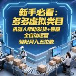 新手必看：多多虚拟类目，机器人帮助发货+客服，全自动运营，轻松月入五位数【揭秘】