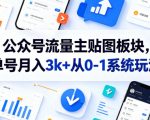 公众号流量主贴图板块，单号月入3K+从0-1系统玩法