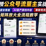 大佬亲授公众号流量主实战变现课，蓝海赛道全覆盖，AI量产原创内容，单账号月入5K+矩阵放大全流程教学