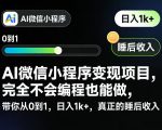 AI微信小程序变现项目，完全不会编程也能做，带你从0到1，日入1K+，真正的睡后收入（完结）