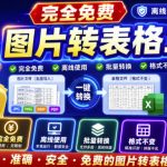 图片表格识别提取工具，支持一键从图片中智能提取表格并导出EXCEL文件，可离线免网运行，FASTTABLEOCR