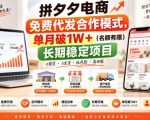 拼夕夕电商免费代发合作模式，单月破1W＋（名额有限）长期稳定项目【揭秘】